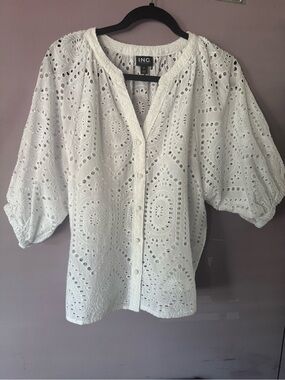 NWOT  INC International Concepts White Eyelet Button-Front Blouse